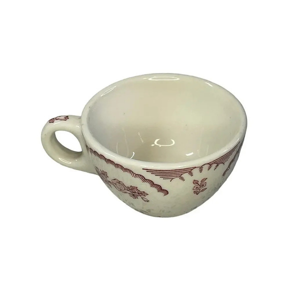 Vintage Walker China Red Floral Pattern Tea Cup, Vitrified Bedford Ohio 1-38 - Picture 3 of 6